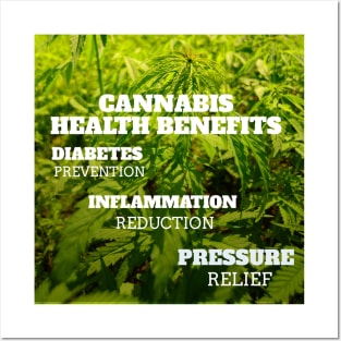 cannabis health benefits: diabetes prevention, inflammation reduction, pressure relief Posters and Art